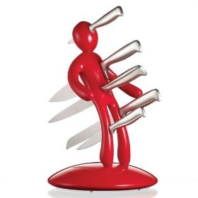 The Ex 5-Piece Stainless-Steel Knife Set with Unique Holder, Red